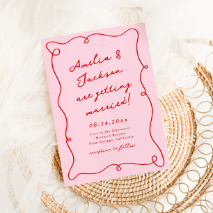 Invitation Mariage Rose et Rouge Dessiné à la Main de Manière