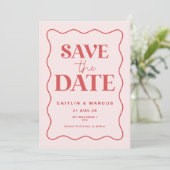 Invitation Mariage rose et rouge Vague Enregistrer la date Ca (Debout devant)