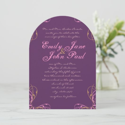 Invitation Mariage Rose et Violet (Debout devant)