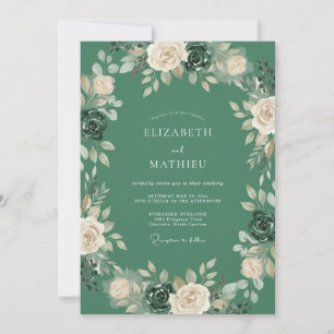 Invitation Mariage Rose Éternelle Vert Forêt