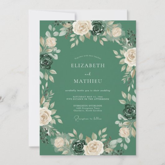 Invitation Mariage Rose Éternelle Vert Forêt (Devant)