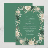 Invitation Mariage Rose Éternelle Vert Forêt (Devant / Derrière)