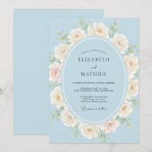 Invitation Mariage Rose Éthérée Bleu Clair (Devant / Derrière)
