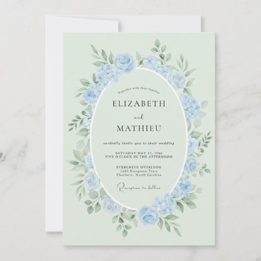 Invitation Mariage Rose Éthérée Bleu Poudre (Devant)