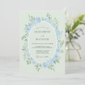 Invitation Mariage Rose Éthérée Bleu Poudre (Debout devant)
