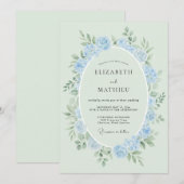 Invitation Mariage Rose Éthérée Bleu Poudre (Devant / Derrière)