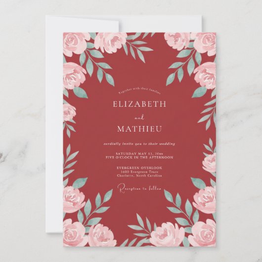 Invitation Mariage Rose Éthérée Bourgogne (Devant)