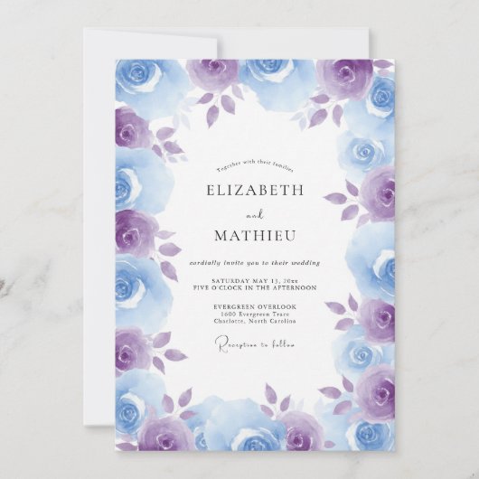 Invitation Mariage Rose Éthérée Pervenche (Devant)