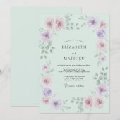 Invitation Mariage Rose Éthérée Vert Menthe (Devant / Derrière)