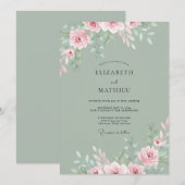 Invitation Mariage Rose Éthérée Vert Sauge (Devant / Derrière)