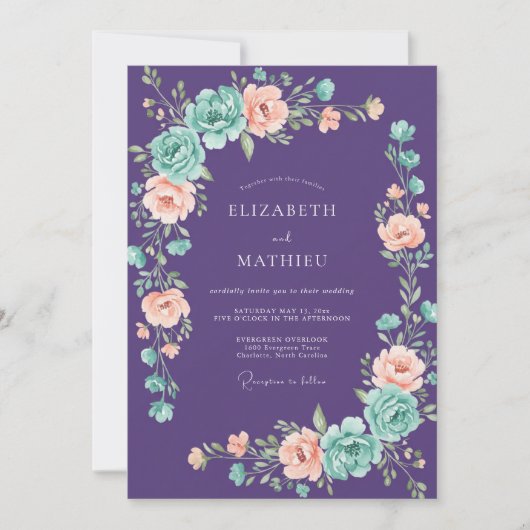 Invitation Mariage Rose Fantaisiste Violette (Devant)