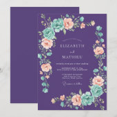 Invitation Mariage Rose Fantaisiste Violette (Devant / Derrière)