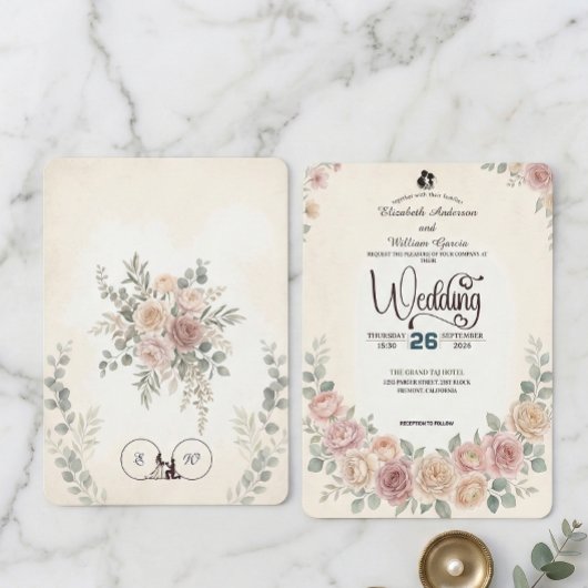 Invitation Mariage Rose Fardé Bohème Divin
