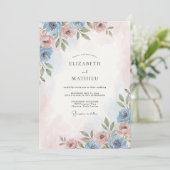 Invitation Mariage Rose Fardée Bleu Ciel Doré (Debout devant)