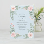 Invitation Mariage Rose Fardée Bleu Poudre (Debout devant)