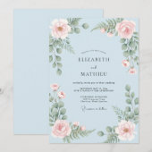 Invitation Mariage Rose Fardée Bleu Poudre (Devant / Derrière)