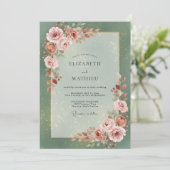 Invitation Mariage Rose Fardée Mousse de Mer (Debout devant)