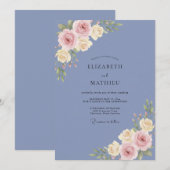 Invitation Mariage Rose Fardée Pervenche (Devant / Derrière)