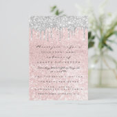 Invitation Mariage Rose Fête Douce 16 Ans Argent Gouttes (Debout devant)