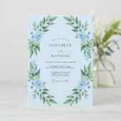 Invitation Mariage Rose Feuillée Bleuet (Debout devant)