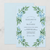 Invitation Mariage Rose Feuillée Bleuet (Devant / Derrière)