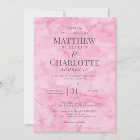 Invitation Mariage rose Fleur Élégant Classique (Devant)