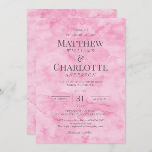 Invitation Mariage rose Fleur Élégant Classique (Devant / Derrière)