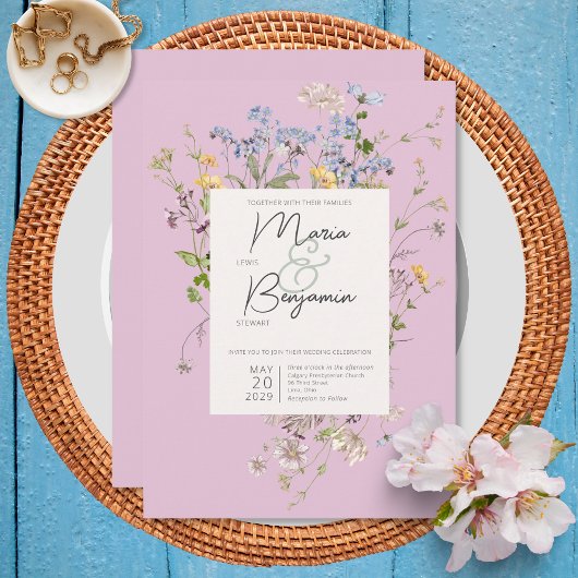Invitation Mariage rose Fleur sauvage Boho délicat