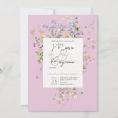 Invitation Mariage rose Fleur sauvage Boho délicat (Devant)