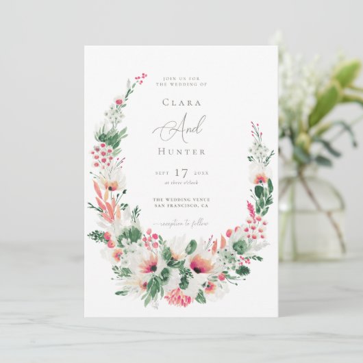 Invitation Mariage rose Fleur sauvage moderne (Debout devant)