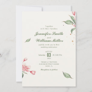 Invitation Mariage rose Fleur Vintage