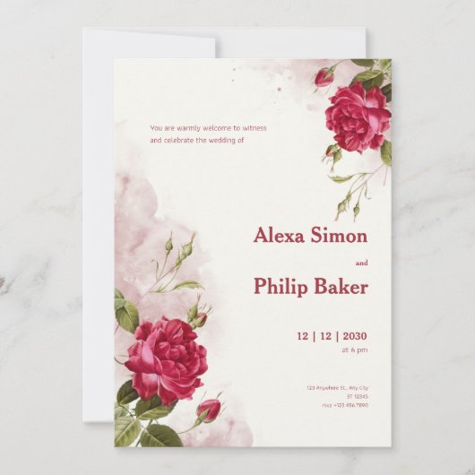 Invitation Mariage Rose floral (Devant)