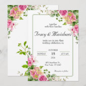 Invitation Mariage rose floral budget (Devant / Derrière)