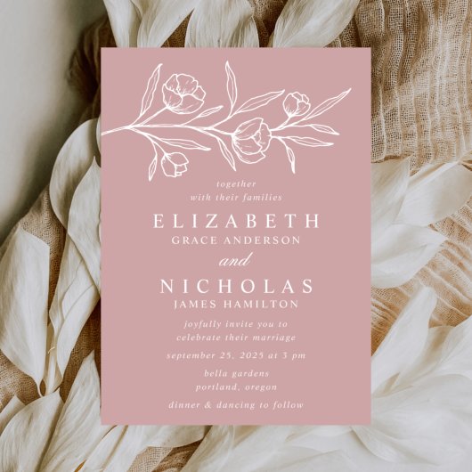 Invitation Mariage Rose floral Dusty