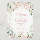 Invitation Mariage rose floral élégant (Devant / Derrière)