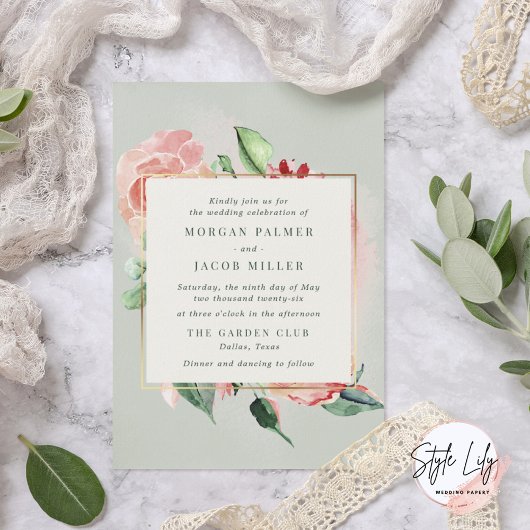 Invitation Mariage rose Floral Garden