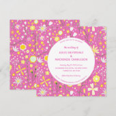 Invitation Mariage rose floral moderne (Devant / Derrière)