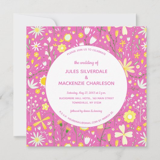 Invitation Mariage rose floral moderne (Devant)