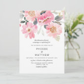 Invitation Mariage rose Floral moderne (Debout devant)