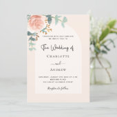 Invitation Mariage rose floral or brush arc (Debout devant)