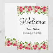 Invitation Mariage rose Floral Panneau de bienvenue (Devant / Derrière)