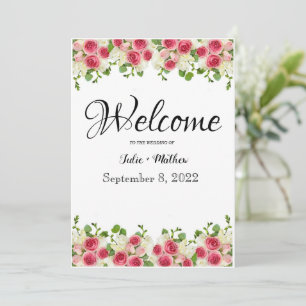 Invitation Mariage rose Floral Panneau de bienvenue