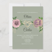 Invitation Mariage rose Floral Sage vert (Devant)