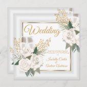 Invitation Mariage Rose Florale Champagne Or (Devant / Derrière)