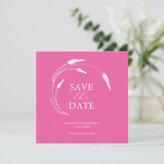 Invitation Mariage rose Fuchsia Enregistrer La Date Modèle (Debout devant)