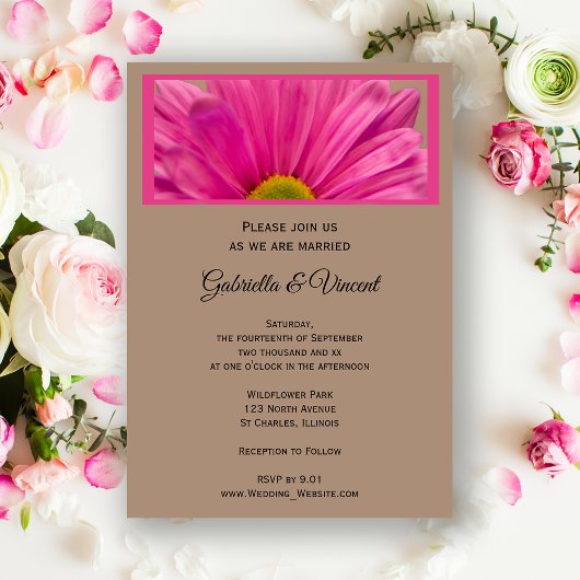 Invitation Mariage rose Gerber Daisy