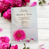 Invitation Mariage rose Gerber Daisy et boutons