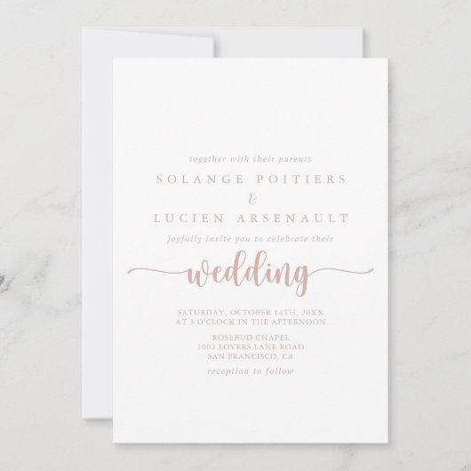 Invitation Mariage rose Gold Calligraphy   (Devant)