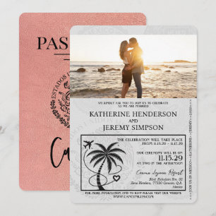 Invitation Mariage rose Gold Cancun Passport