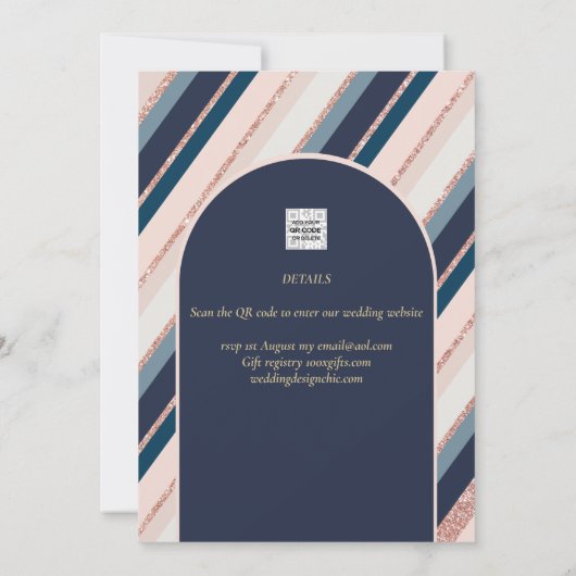 Invitation Mariage Rose Gold Foncé Bleu Marine Lunaire (Dos)